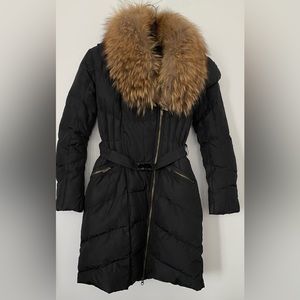 ADD Down Puffer Belted Coat with Fur Collar Black